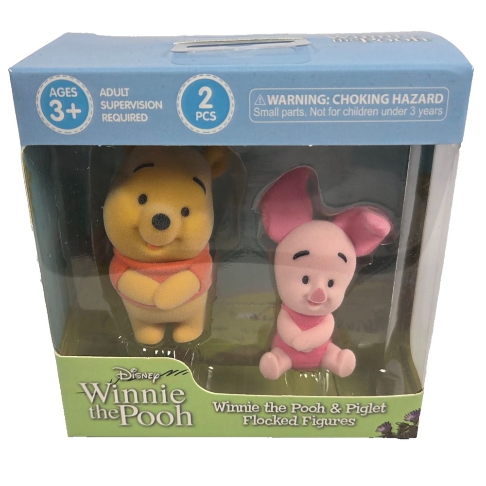 Disney Winnie the Pooh Piglet Flocked Figures 2 Pack Collectible New